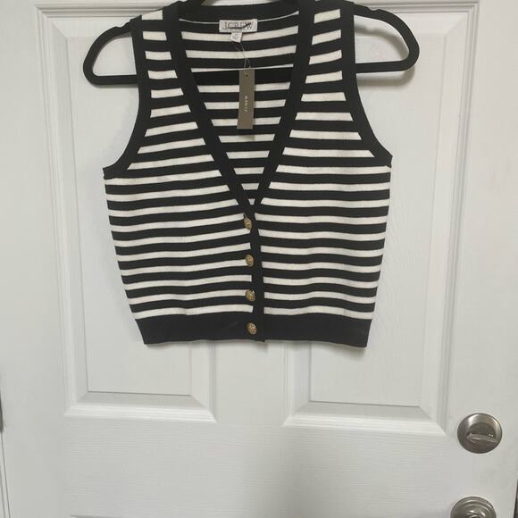 J. Crew Emilie Sweater-Vest in Black and White Gold Button Sz S NWT - Picture 6 of 7